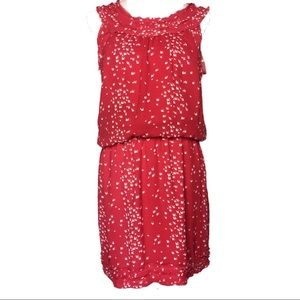 Max Studio Red And White Bird Print Dress Large